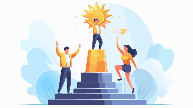 Triumphant Characters on Staircase of Success Image