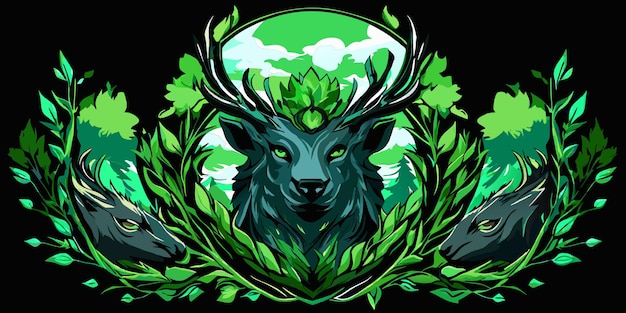 Vector trival tattoo horizontal green nature gothic vector illustration