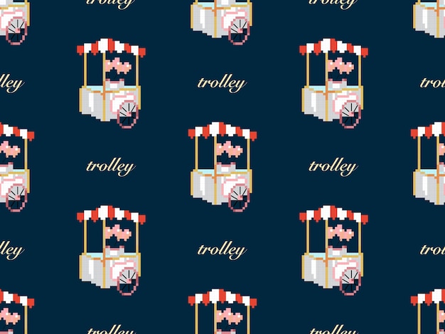 Trolley cartoon character seamless pattern on blue background Pixel style