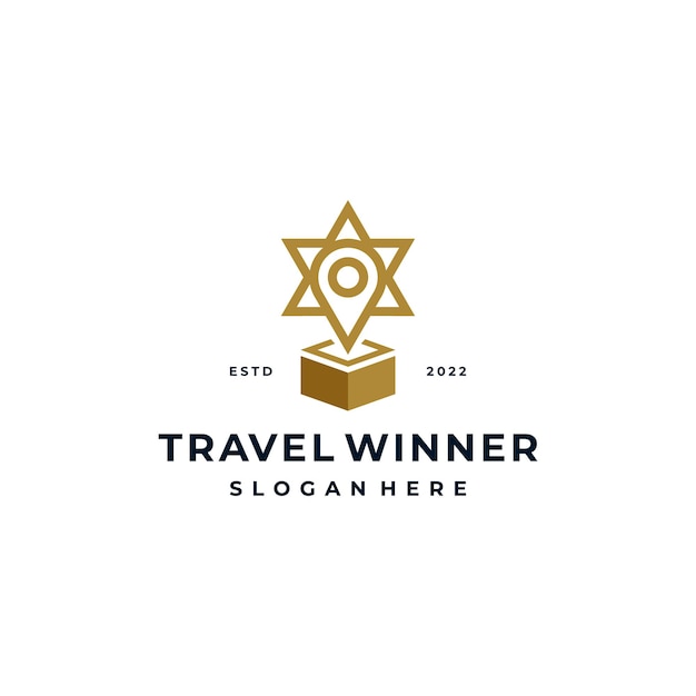 Trophy Champion with Six Star Map Pin Location logo Design Inspiration