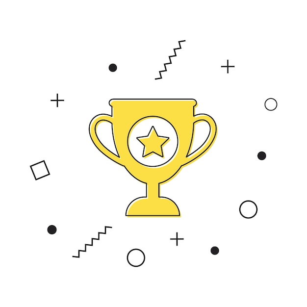 Trophy cup symbol Yellow champion trophy icon with geometric shapes on white background Vector illustration