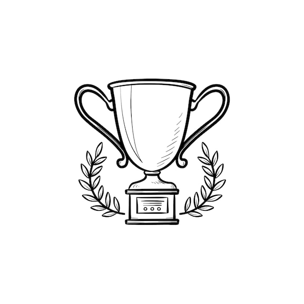 Trophy cup with laurel wreath hand drawn outline doodle icon. Competition winner, first place reward concept