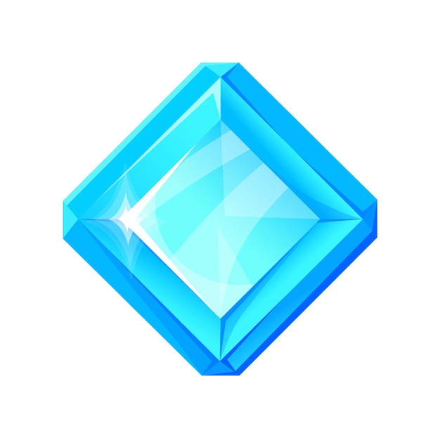 Trophy gem. Blue jewelry spinel, sparkle glowing gems , fantasy cartoon vector illustration, icon isolated on white background