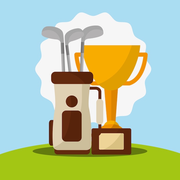 Vector trophy golf clubs in bag champion