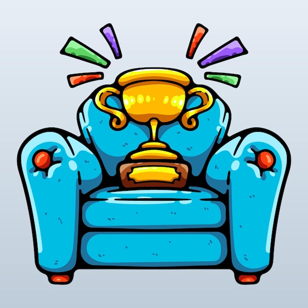 trophy sitting on the couch