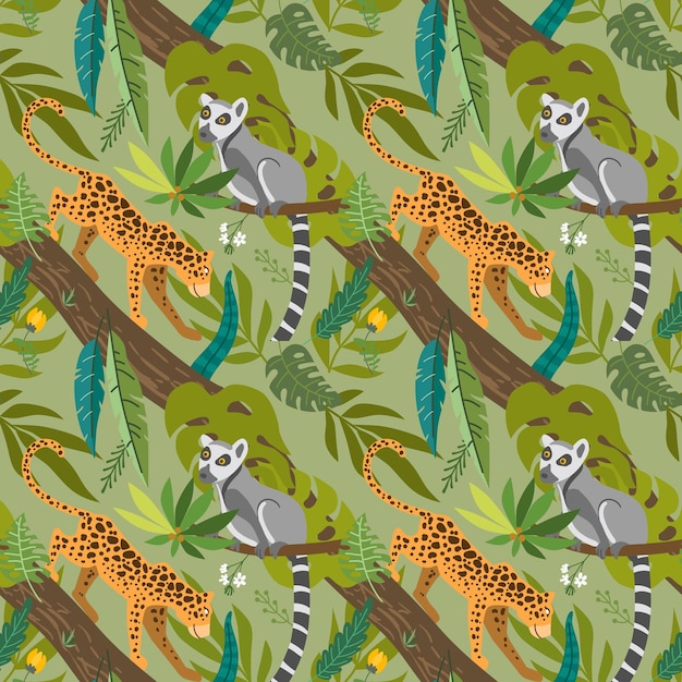 Tropical animals seamless pattern Beautiful animalistic composition