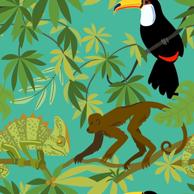 Tropical animals vector Beautiful animalistic composition