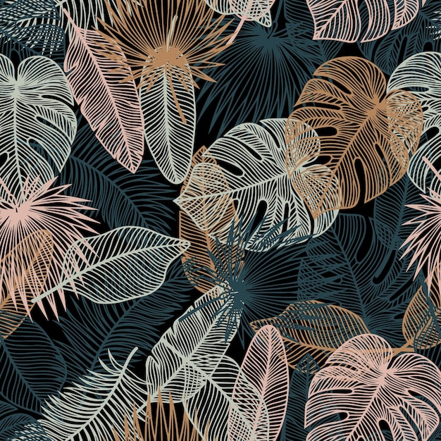 Tropical background palm leaves vector seamless pattern