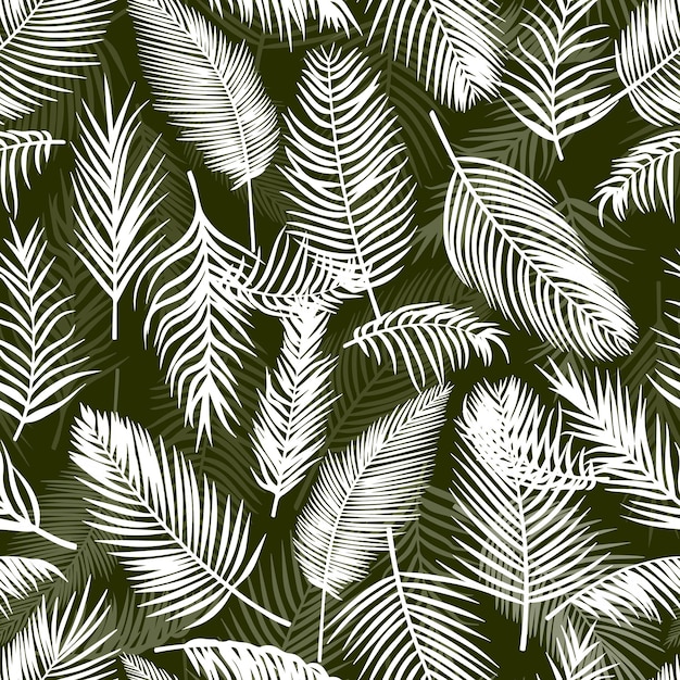 Tropical background palm leaves vector seamless pattern