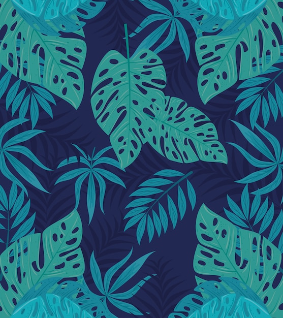 Tropical background with branches and jungle plants, decoration with tropical leaves