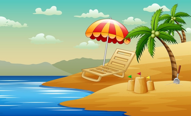 Tropical background with sun loungers near the beach