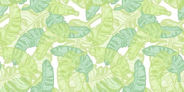 Tropical banana leaf seamless pattern Jungle leaves background Repeated engraving exotic design texture for printingfabric wrapping paper fashion wallpaper tissue Vector illustration