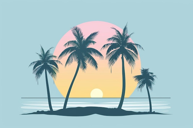 Vector tropical beach scene with palm trees