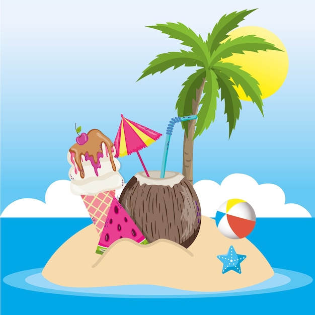 tropical beach scenery theme cartoon