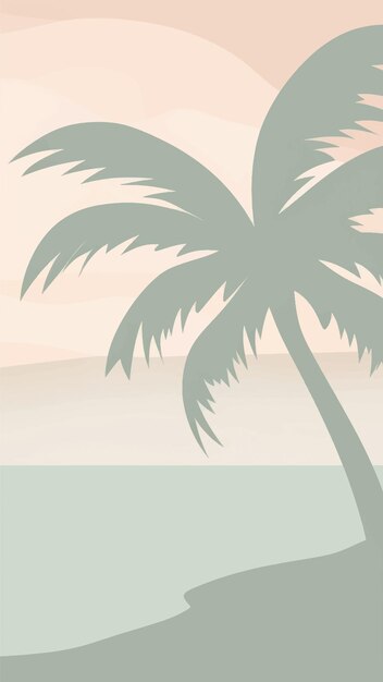 Vector tropical beach sunset silhouette illustration