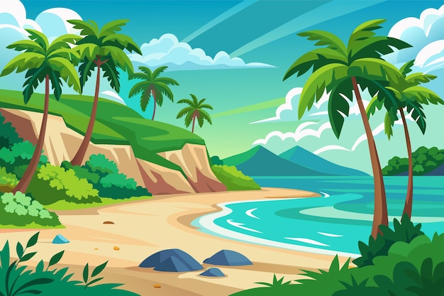 tropical beach with palm trees and a beach scene