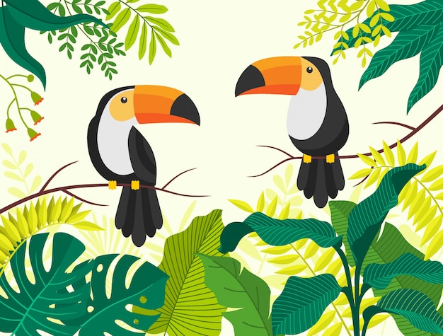 Tropical bird toucan cartoon animal