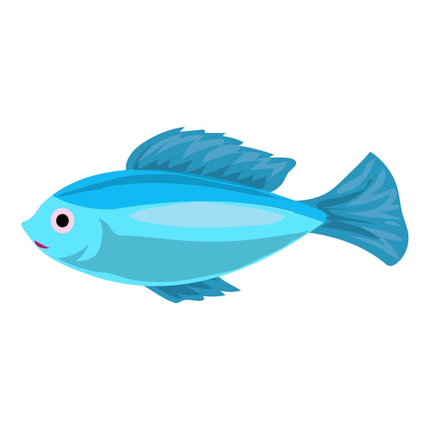 Tropical blue fish icon Cartoon of tropical blue fish vector icon for web design isolated on white background