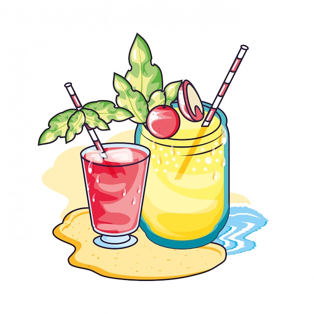 Tropical cocktail drink with juice fruits