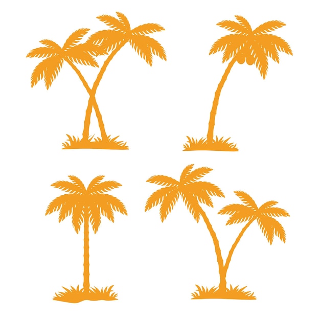 Tropical coconut Palm trees silhouette set Vector