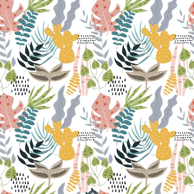 Tropical colorful leaves Vector illustration Seamless pattern