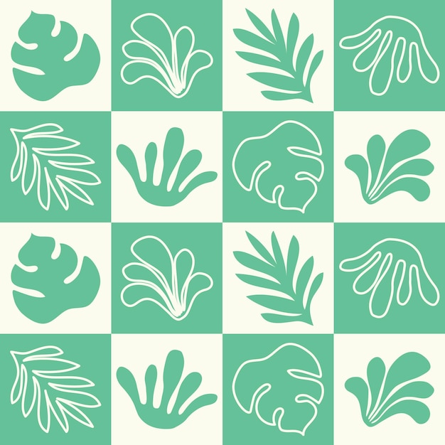 Tropical doodle leaves geometric seamless pattern Green exotic mosaic background Botanical vector illustration