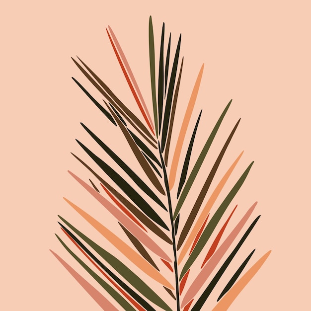 Tropical Dypsis leaves in a minimalist trendy style. Silhouette of a plant in a contemporary abstract style. Vector illustration collage. For t-Shirt Print, card, poster, social media post