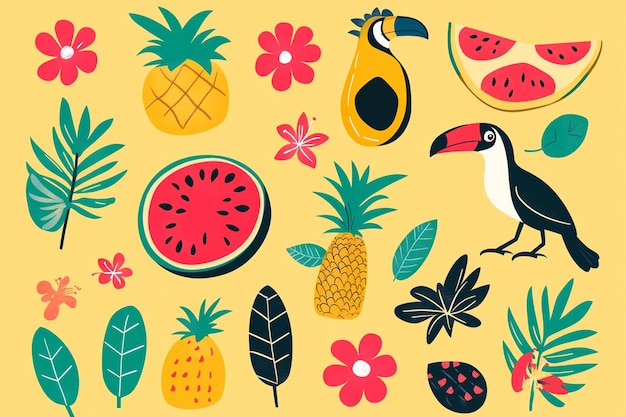 Vector tropical elements collection with watermelon