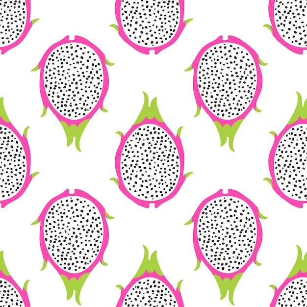 Tropical exotic dragon fruit  seamless pattern. Background with pitaya for design fabric