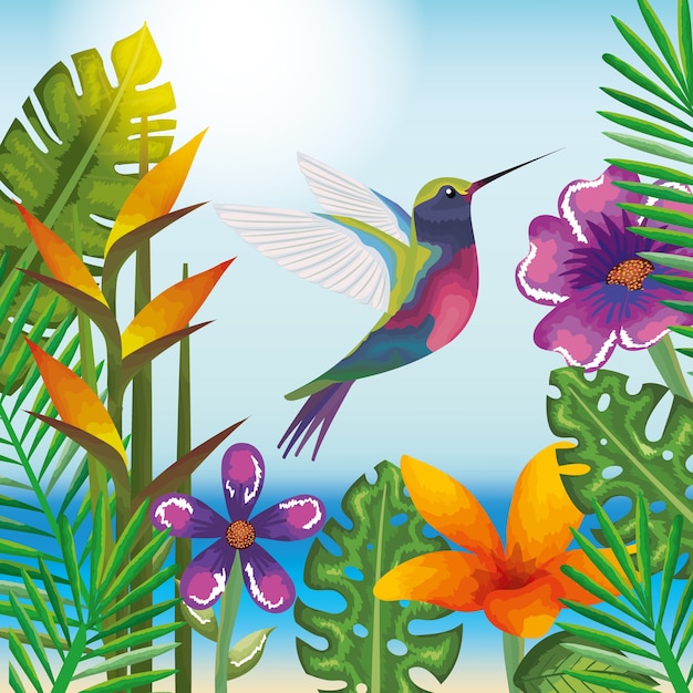 Tropical and exotic garden with hummingbird