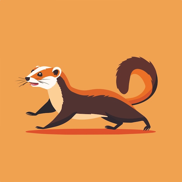 Vector tropical ferret illustrationwildlife animal orange black brown forest nature mammal design colorful cartoon cute isolated