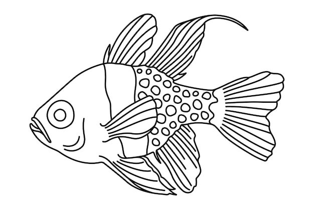 Tropical fish hand drawn line art coloring page