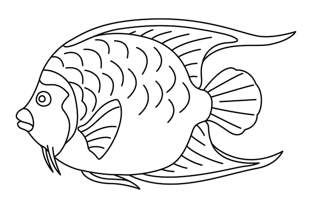 Tropical fish hand drawn line art coloring page