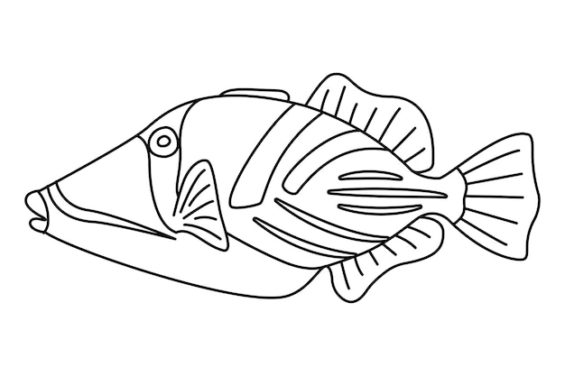 Tropical fish hand drawn line art coloring page