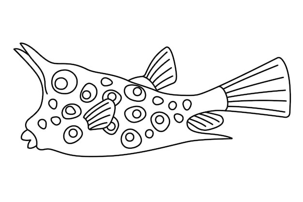 Tropical fish hand drawn line art coloring page