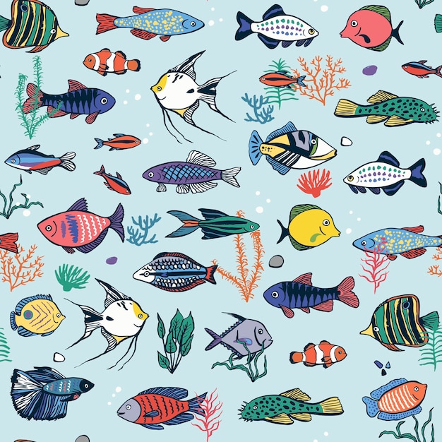 Tropical fish vector seamless pattern