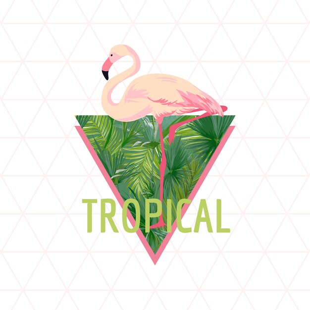 Tropical Flamingo Bird Background. Summer Design.. T-shirt Fashion Graphic. Exotic.