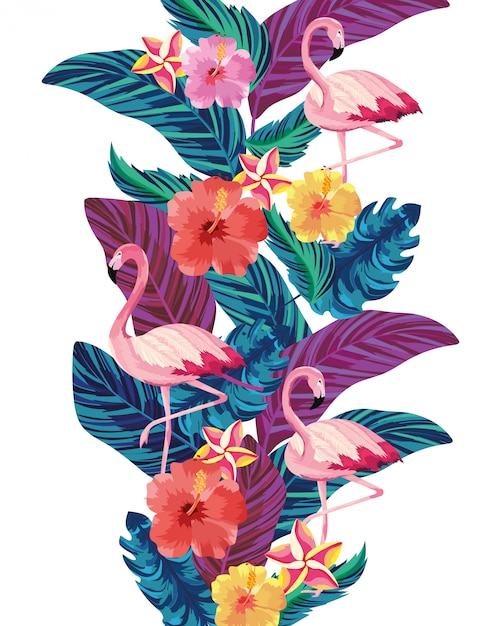 Tropical flamingos cartoon