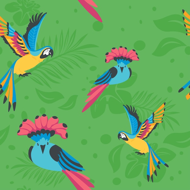 Tropical flora and fauna parrots and birds print