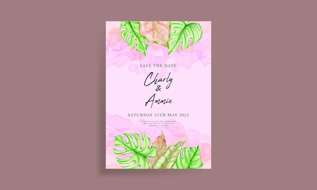 Tropical floral wedding invitation template