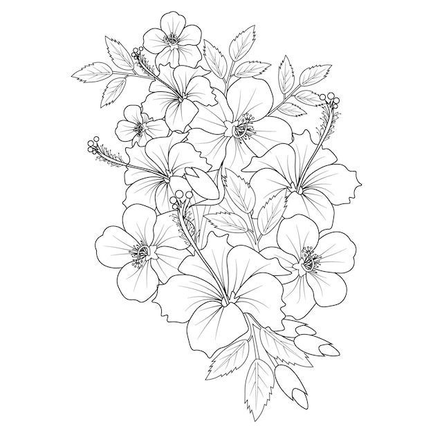 Tropical flower Hibiscus, vector sketch illustration. Hibiscus flower isolated flower clip art