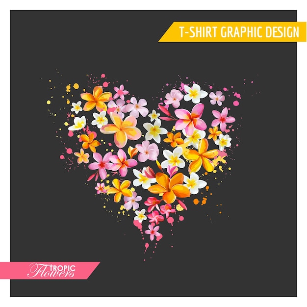 Tropical Flowers in heart shape Graphic Design