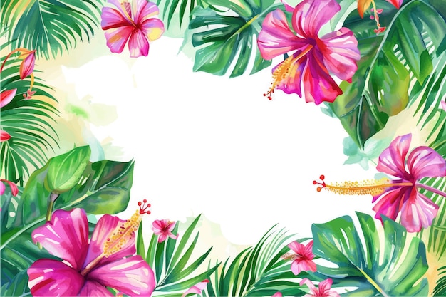 Vector tropical flowers and leaves with a tropical background