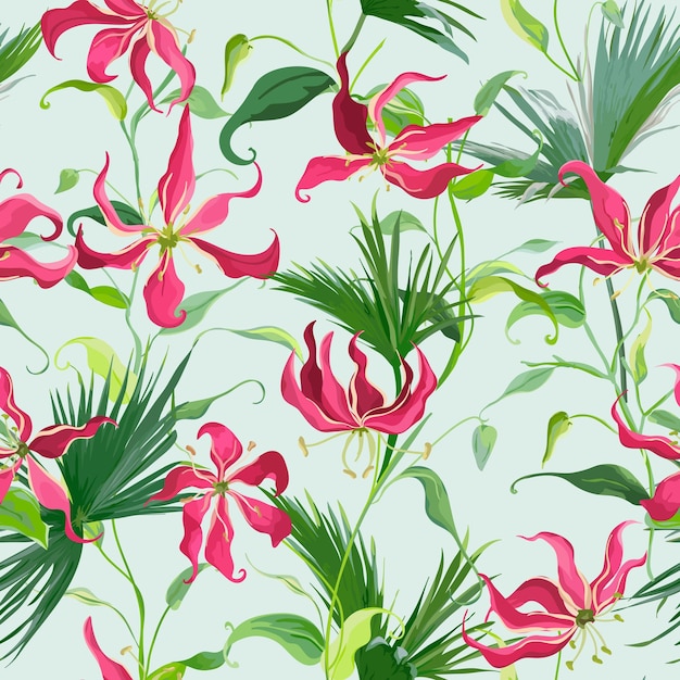 Tropical Flowers Seamless Pattern