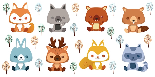 Tropical and forest characters emoji stickers and avatars set