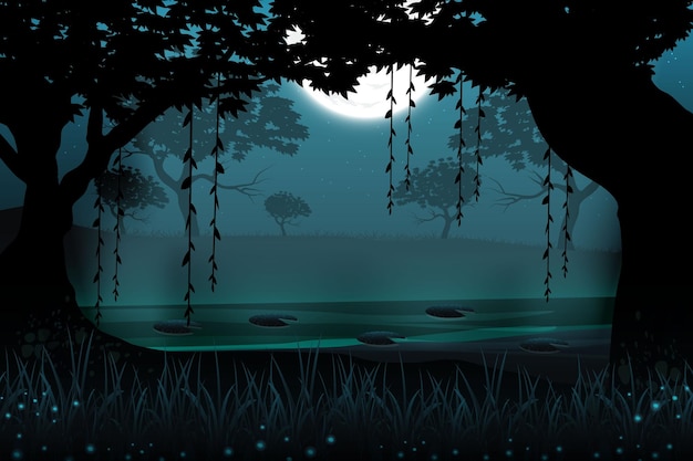 tropical forest in the night illustration background design