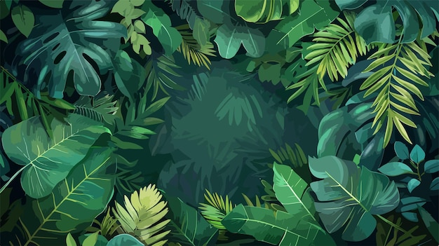 Vector a tropical forest with a green plant and the word tropical in the middle