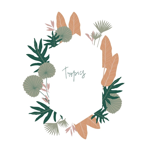 Tropical frame Ready vector illustration in pastel colors with jungle leaves Botanical illustration