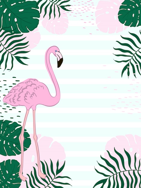 Tropical frame rectangular leaves and Flamingo Summer Banner