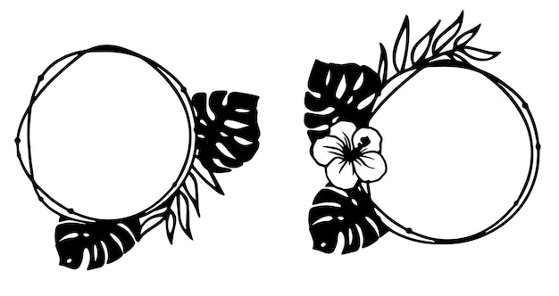 Tropical frame Vector Clip Art, Black and White